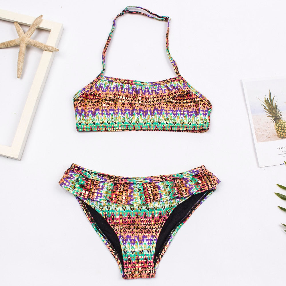 Dívčí bikiny s volánky a vzorem
