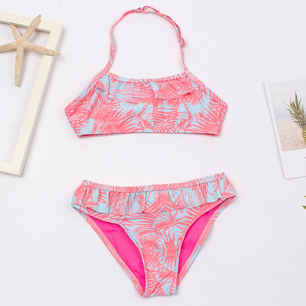 Dívčí bikiny s volánky a vzorem