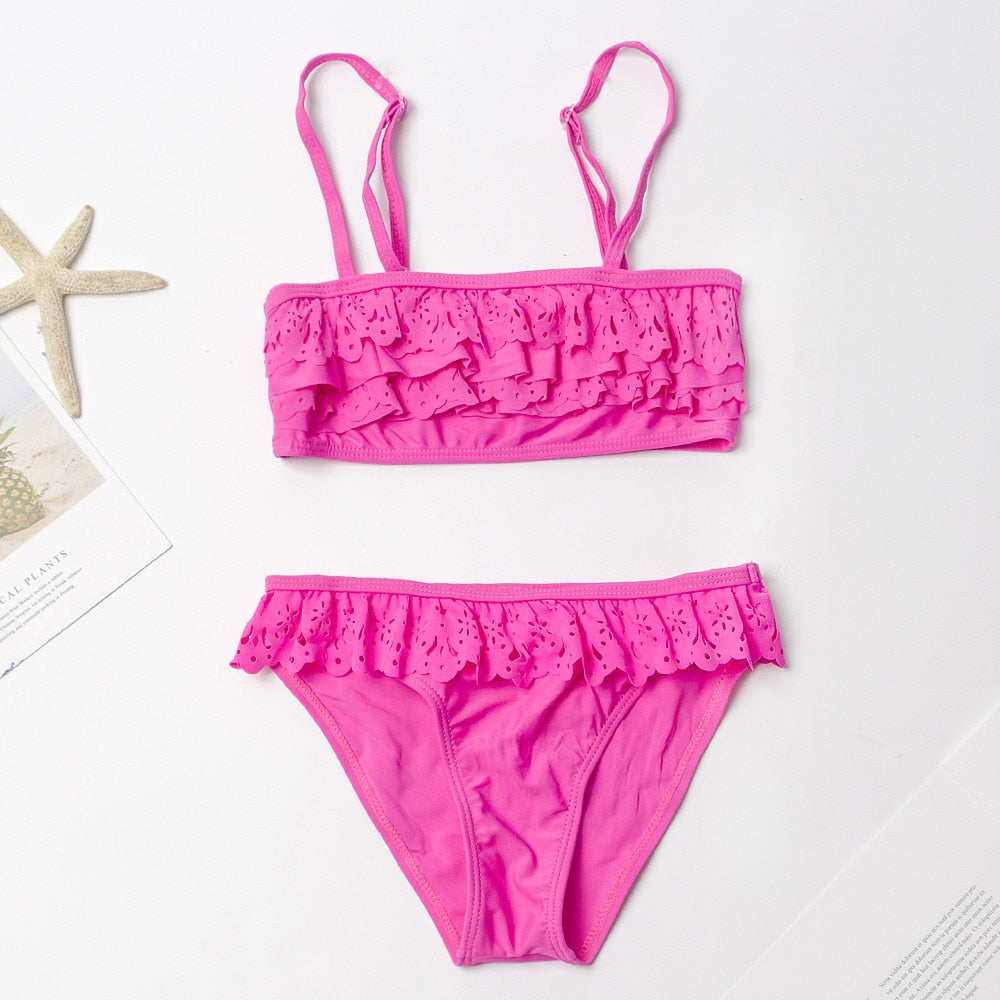 Dívčí bikiny s volánky a vzorem