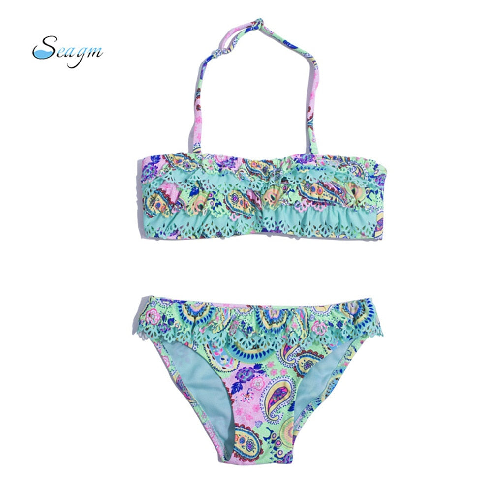 Dívčí bikiny s volánky a vzorem