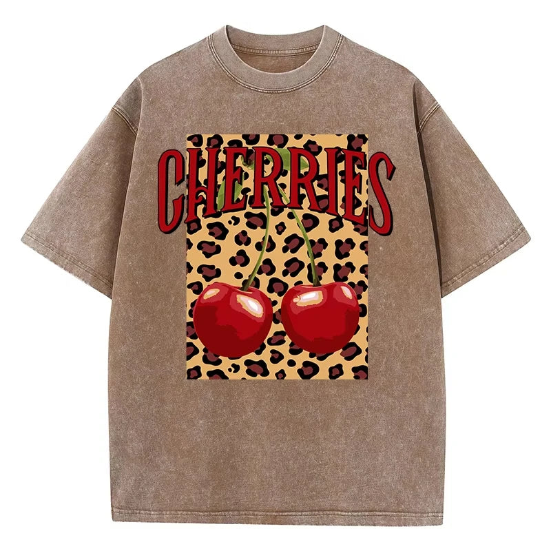 Dámské triko třešně s leopardím vzorem