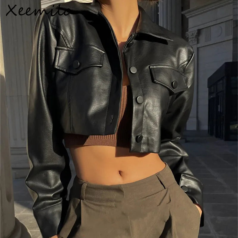 Dámská crop koženková bunda