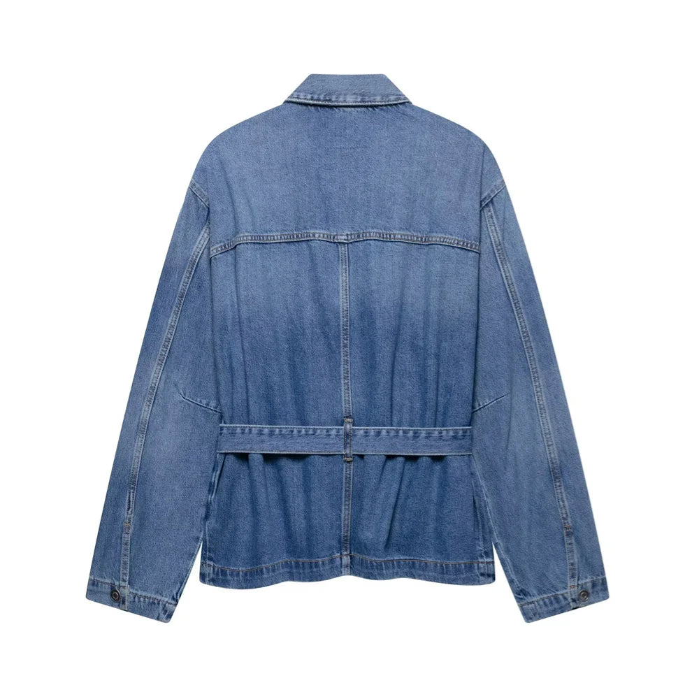 Dámská denim bunda s páskem