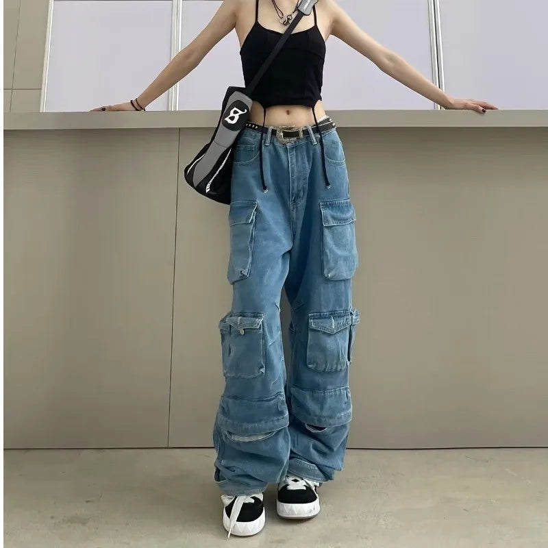 Dámské denim baggy kalhoty