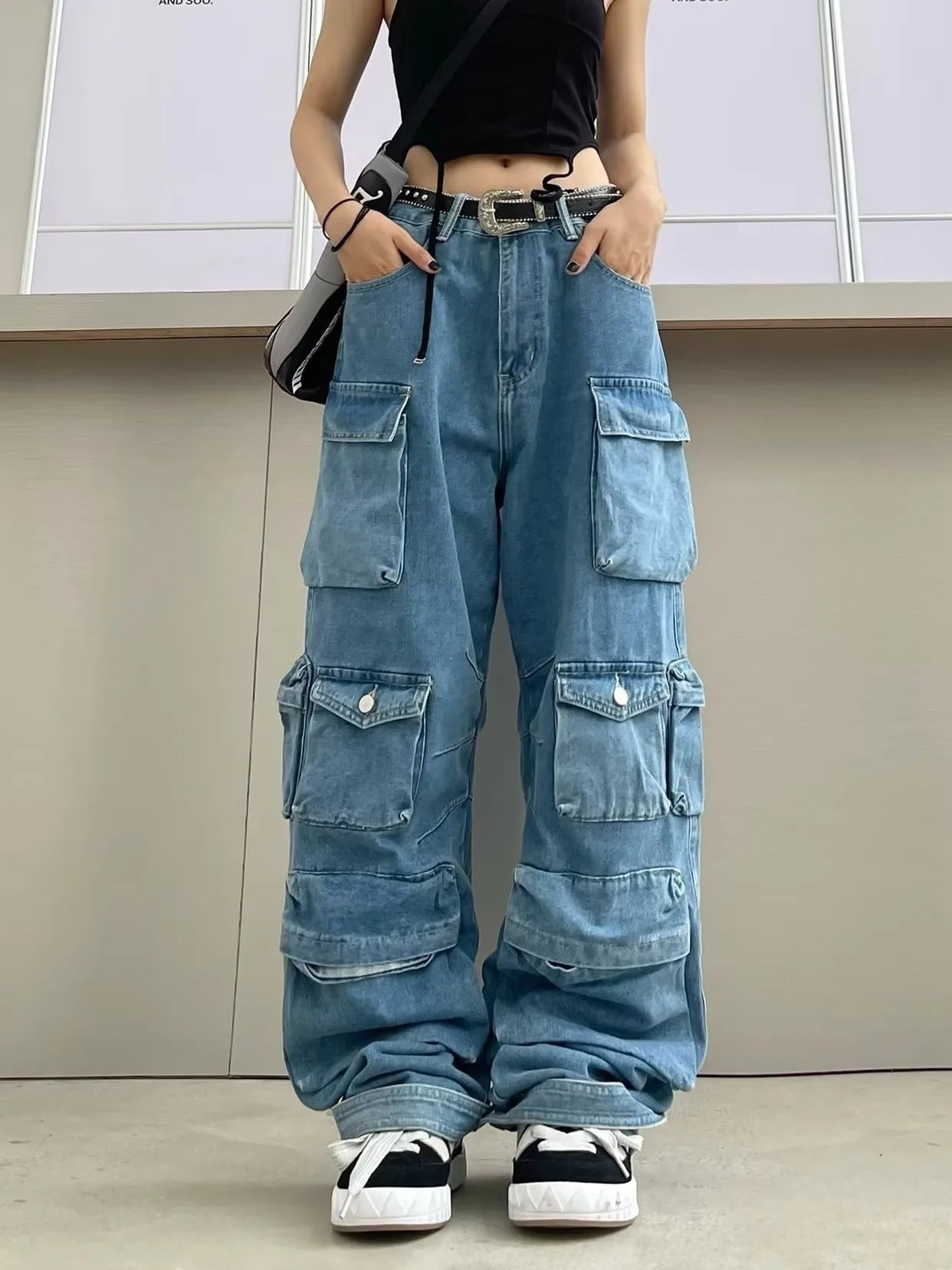 Dámské denim baggy kalhoty