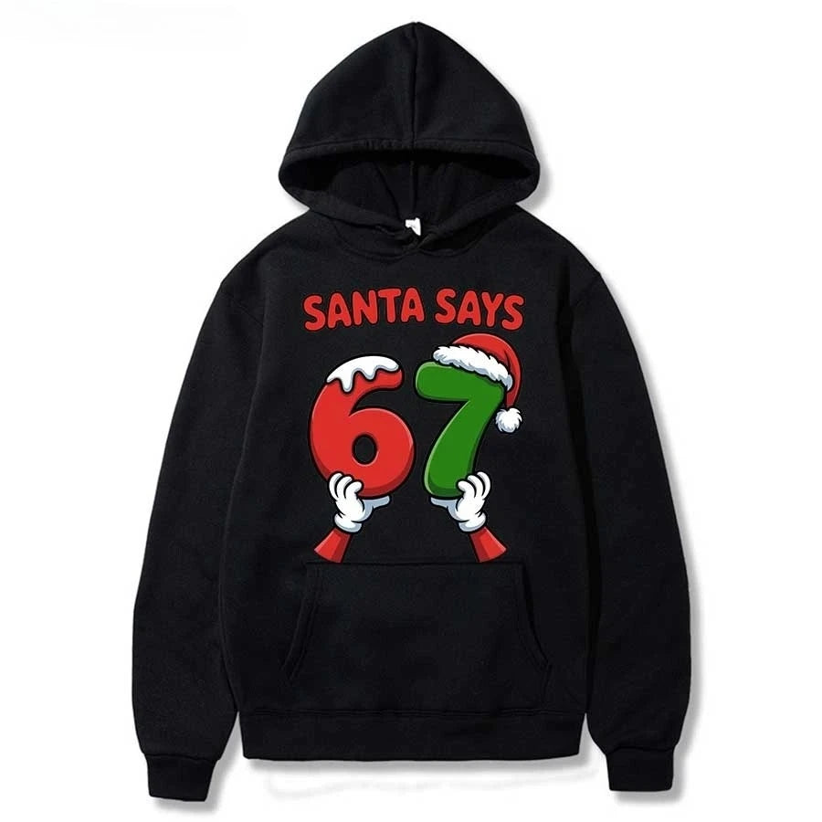 Dětská mikina 67 s kapucí, Černá, Santa Says 67