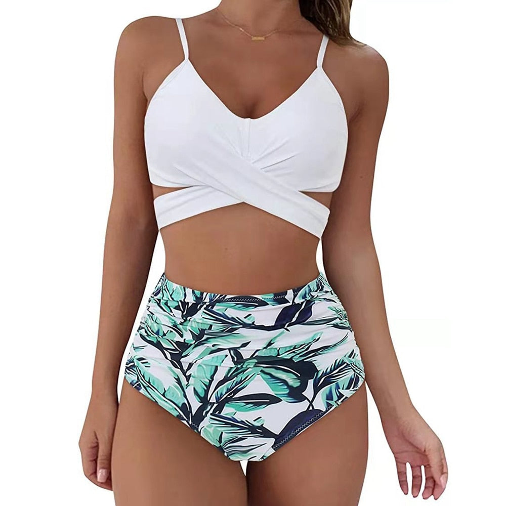 Dámské high waisted plavky se vzorem