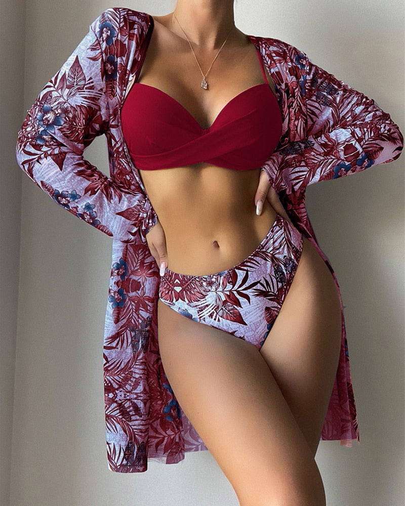 Dámské bikiny s květy s přehozem
