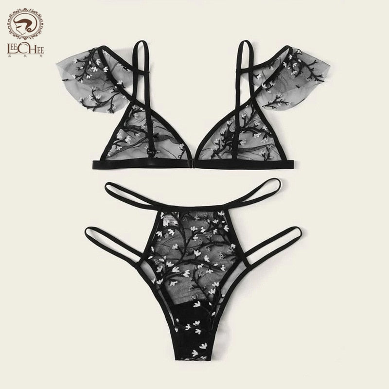 Dámská sexy set spodního prádla s květinami