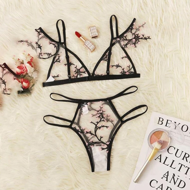 Dámská sexy set spodního prádla s květinami