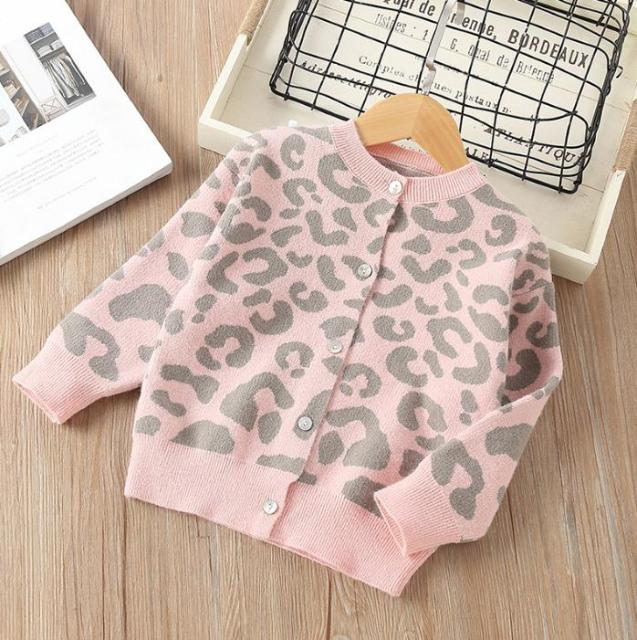 Dívčí leopardí svetr na knoflíky
