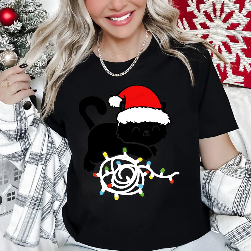 Dámské vánoční triko s kočkou
