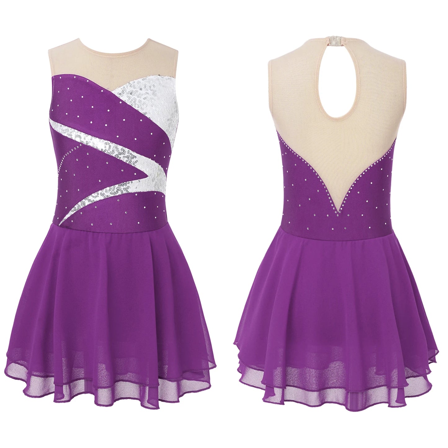 Dívčí šaty na krasobruslení s flitry