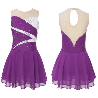 Dívčí šaty na krasobruslení s flitry