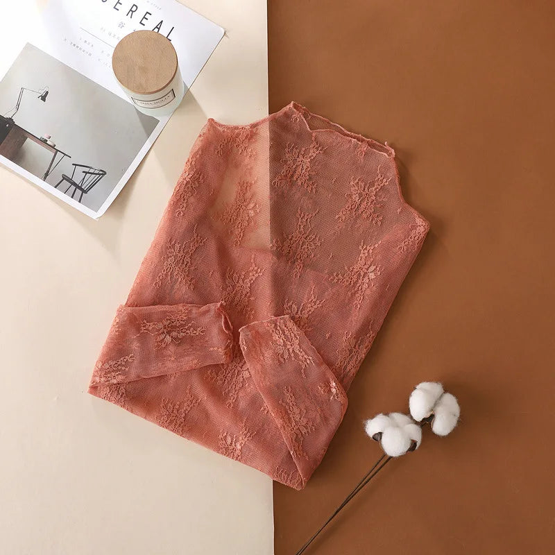 Dámské krajkované průhledné triko