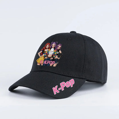 Kšiltovka K-pop s potiskem, černá