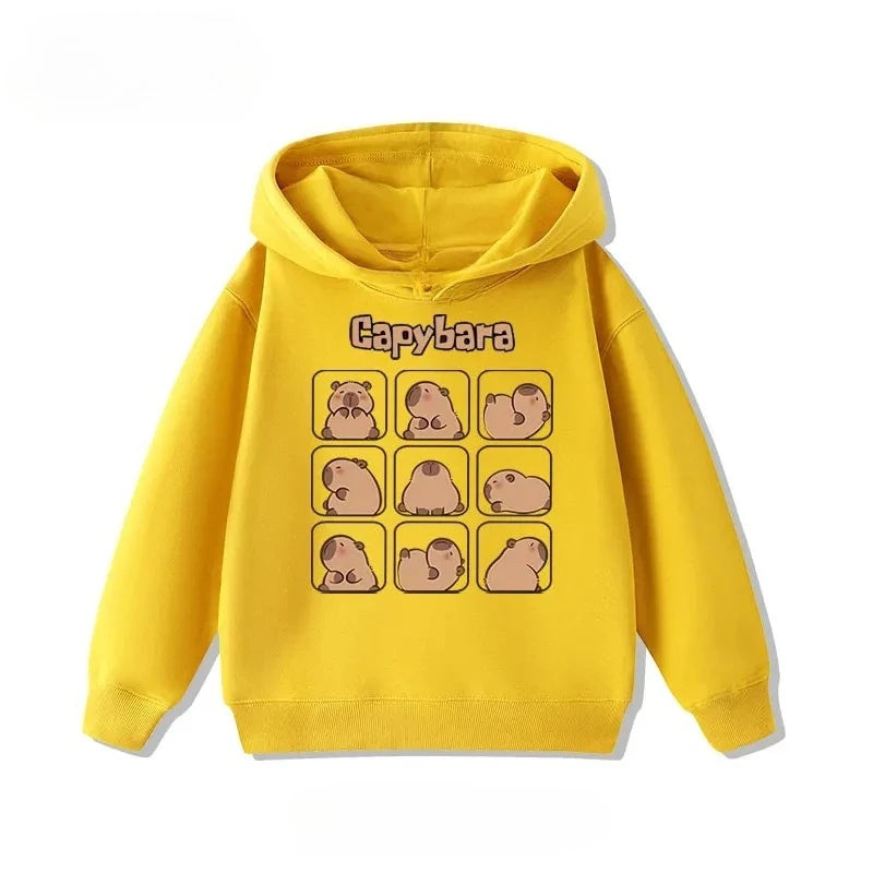 Dětská mikina s kapybarou, Žlutá, mřížka kapybar 2