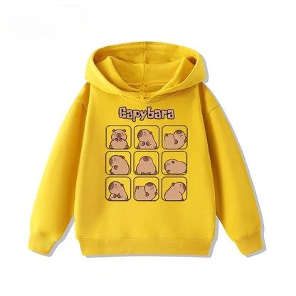Dětská mikina s kapybarou, Žlutá, mřížka kapybar 2