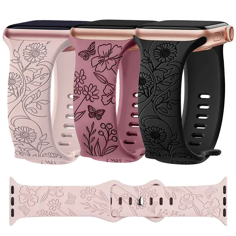 Silikonový řemínek s květinami na Apple Watch