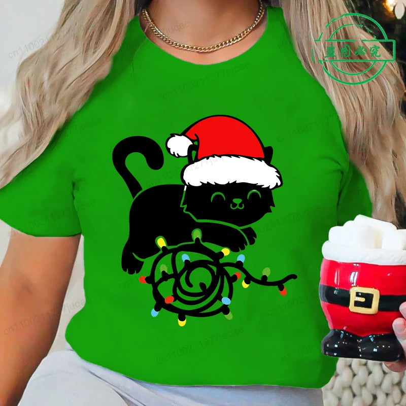 Dámské vánoční triko s kočkou