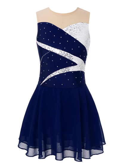 Dívčí šaty na krasobruslení s flitry