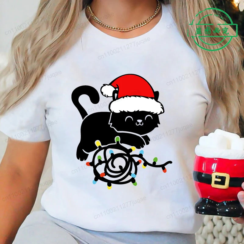 Dámské vánoční triko s kočkou