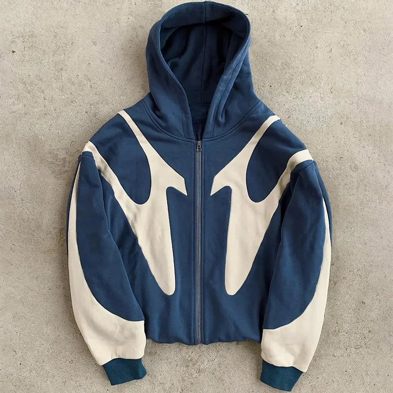 Unisex mikina na zip se vzorem, modrá