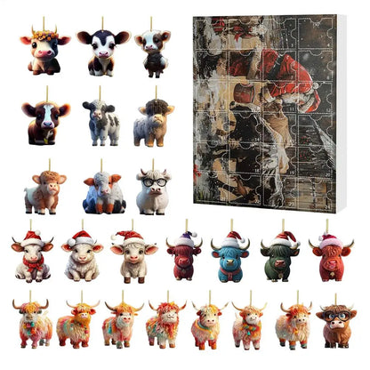 Adventní kalendář s ozdobami kraviček
