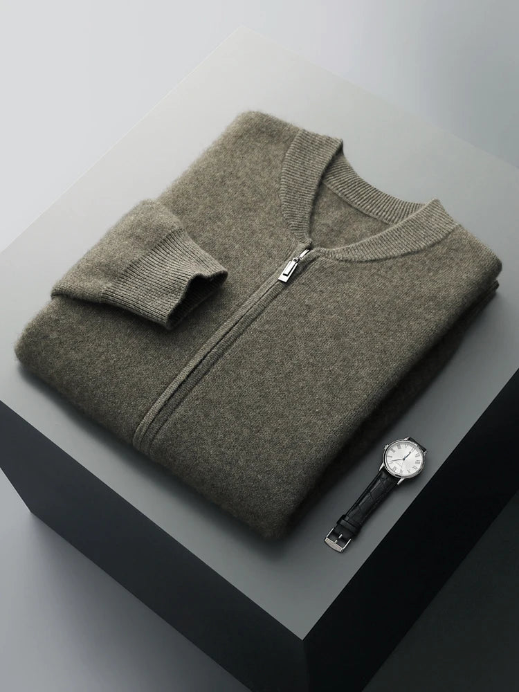 Pánský svetr se zipem 100 % merino vlna