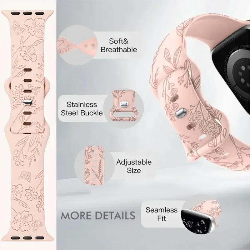 Silikonový řemínek s květinami na Apple Watch