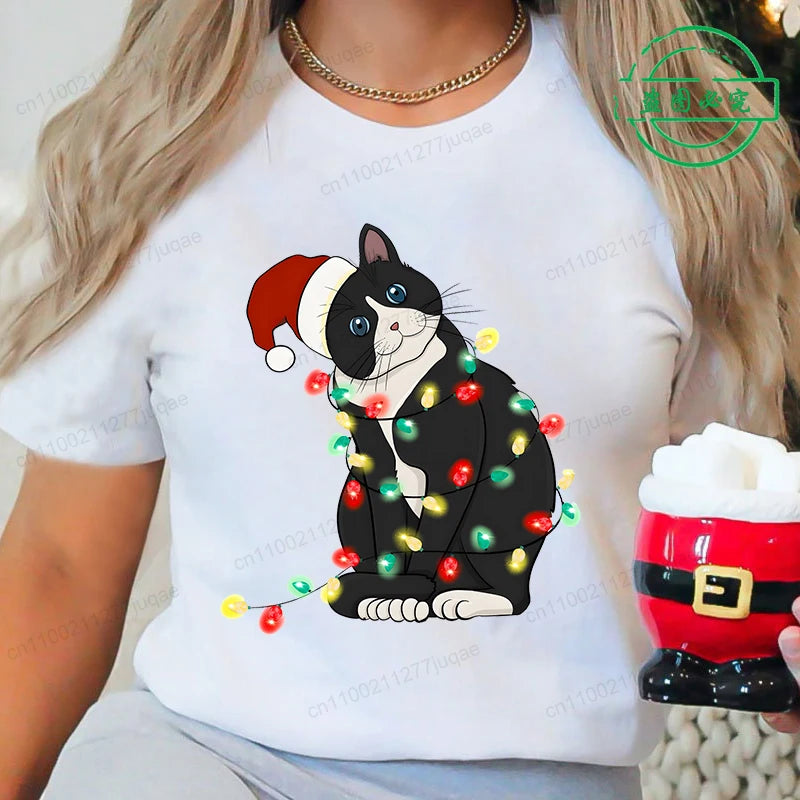 Dámské vánoční triko s kočkou