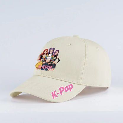 Kšiltovka K-pop s potiskem, smetanová