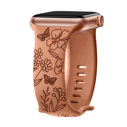 Silikonový řemínek s květinami na Apple Watch
