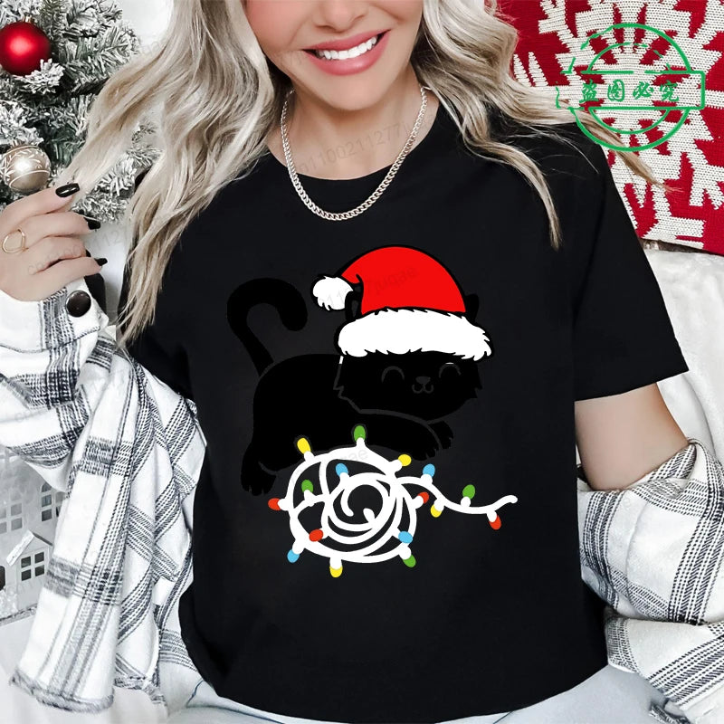Dámské vánoční triko s kočkou