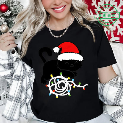 Dámské vánoční triko s kočkou