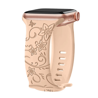 Silikonový řemínek s květinami na Apple Watch