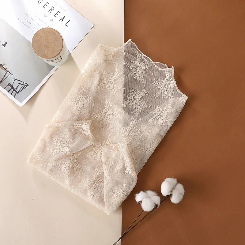 Dámské krajkované průhledné triko