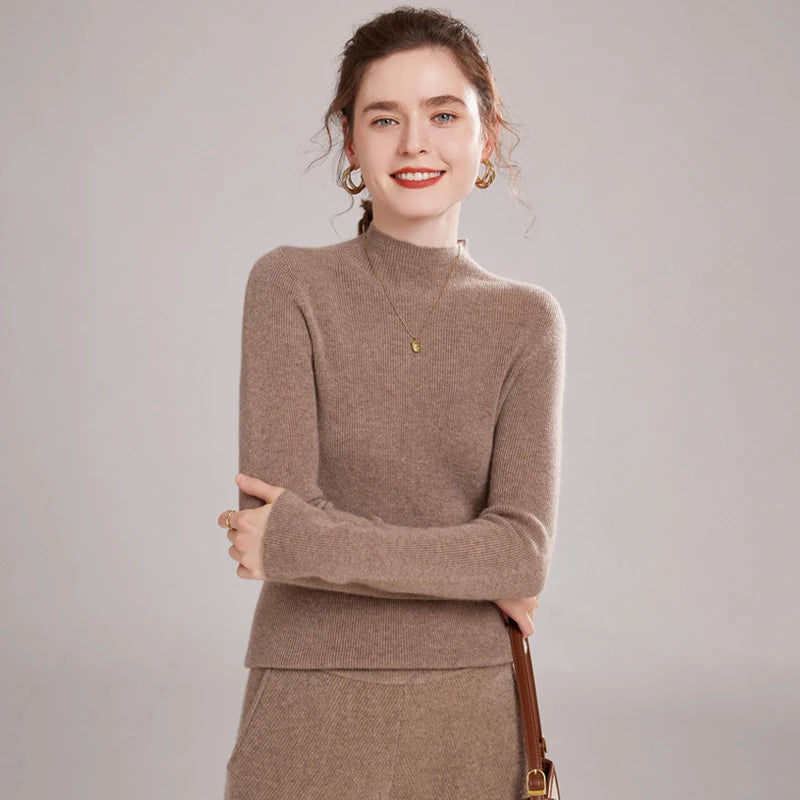 Dámský kašmírový svetr s polo rolákem