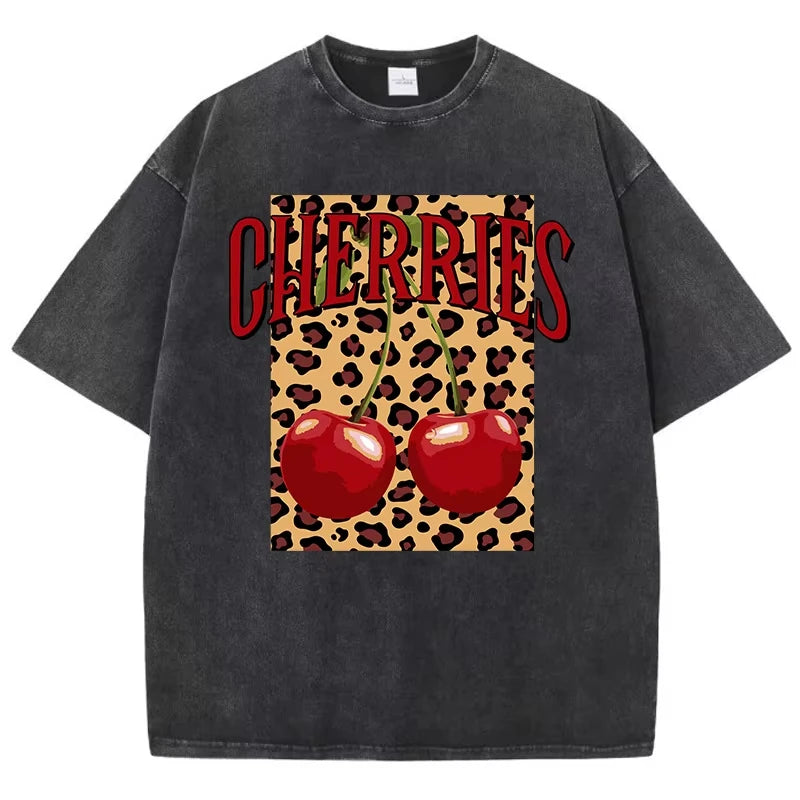 Dámské triko třešně s leopardím vzorem