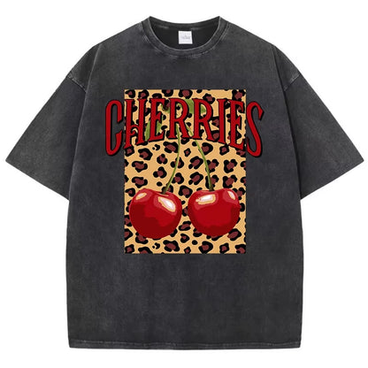 Dámské triko třešně s leopardím vzorem