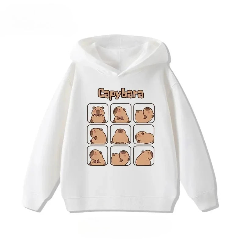 Dětská mikina s kapybarou, Bílá, mřížka kapybar 2