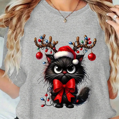 Dámské vánoční triko s kočkou