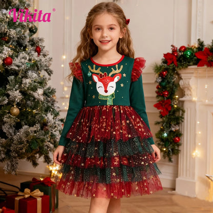 Dívčí vánoční šaty se sobem