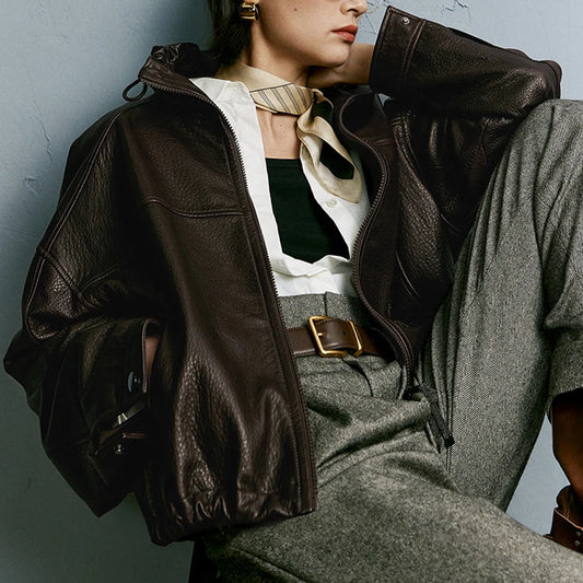 Dámská stylová kožená bunda