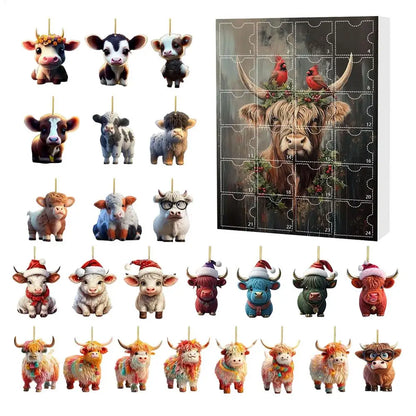 Adventní kalendář s ozdobami kraviček