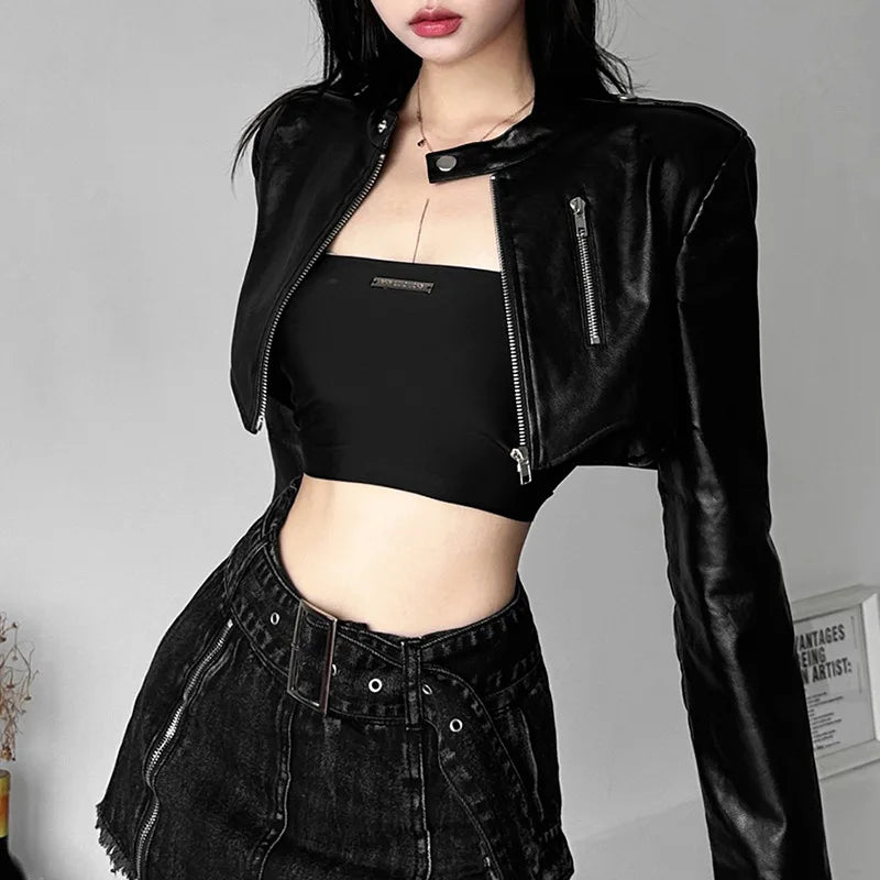 Dámská croptop koženková bunda