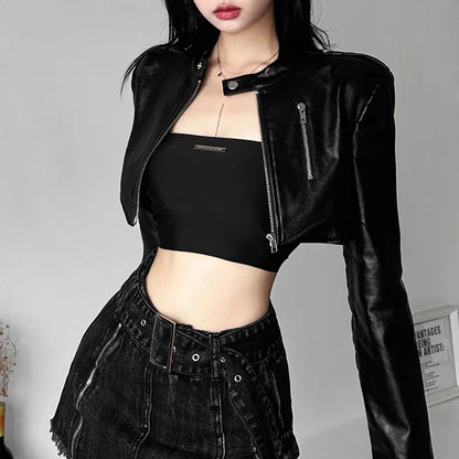 Dámská croptop koženková bunda
