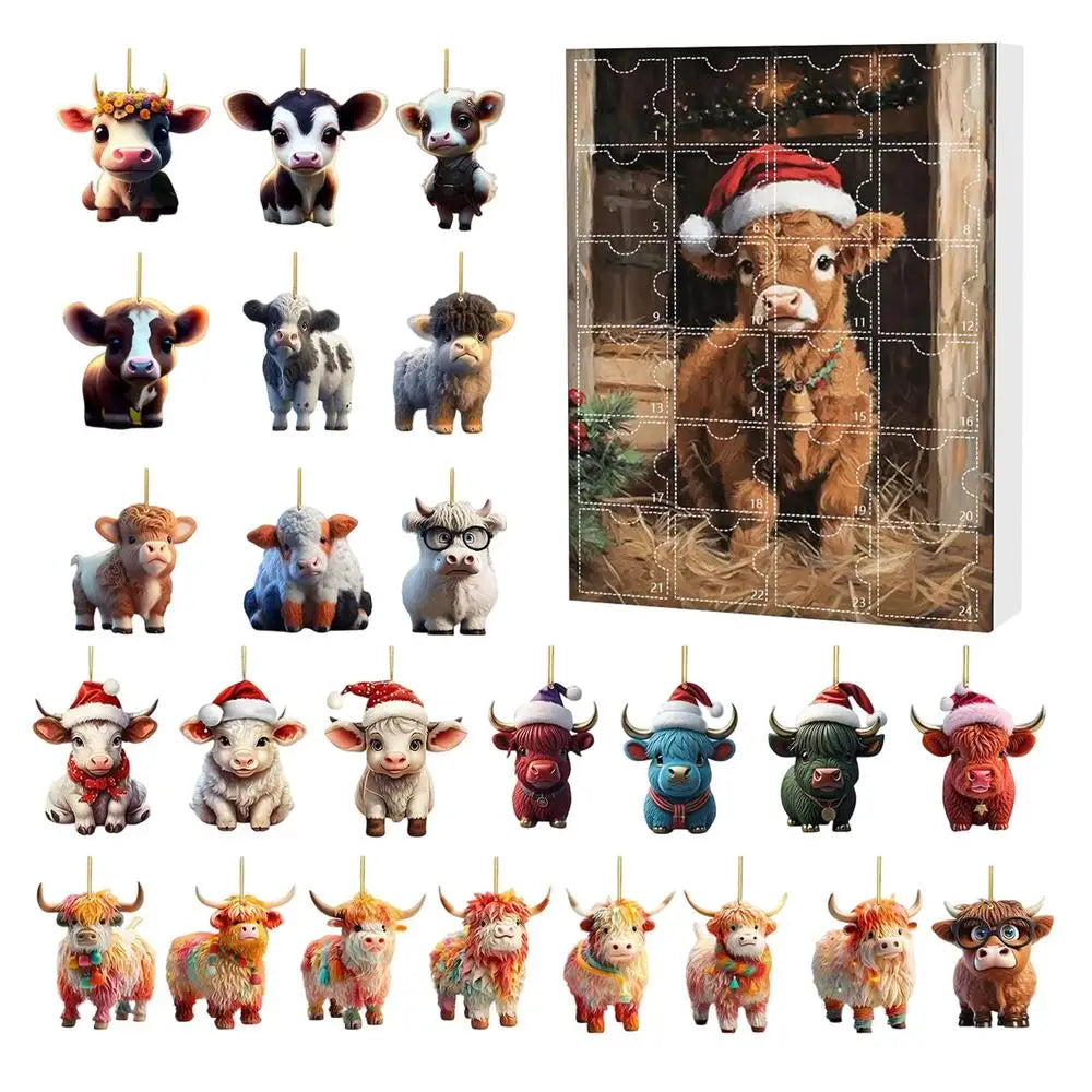 Adventní kalendář s ozdobami kraviček