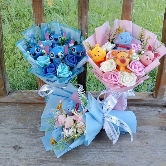 Plyšová kytice Medvídek Pu a Stitch