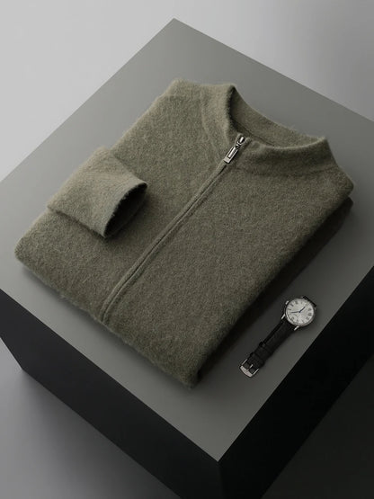 Pánský svetr se zipem 100 % merino vlna